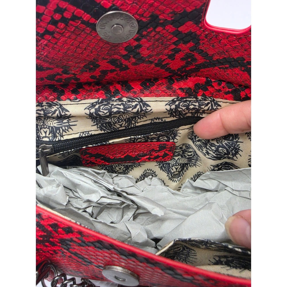 Ed Hardy Red Black Snakeskin Satchel Bag Y2K Skull Tiger Charms Crossbody NEW - Picture 4 of 6